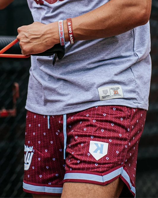 Mesh Pinstripe Shorts - Maroon/Sky Blue
