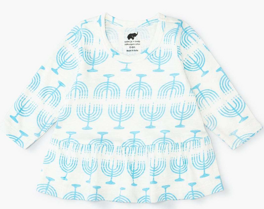 Long Sleeve Peplum Tee - Light the Menorah