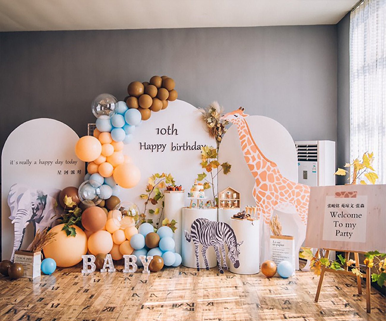 Giraffe Safari Balloon Garland Kit – Blue & Mocha Jungle Theme